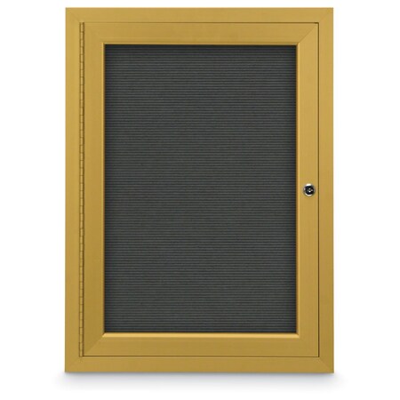 United Visual Products 24"x36" 1-Door Enclosed Outdoor Letterboard, Header, Grey Felt/Gold UV1175HD-GOLD-GREY